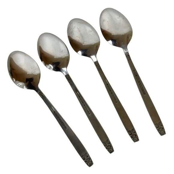Rogers by Stanley Roberts Danesmore 4 Oval Soup Spoons Satin Stainless Steel 70s - Picture 2 of 4